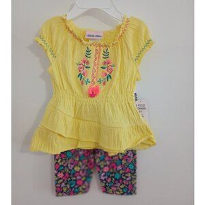 NWT Little Lass yellow tunic and printed short legging set 3/6 and 6/9